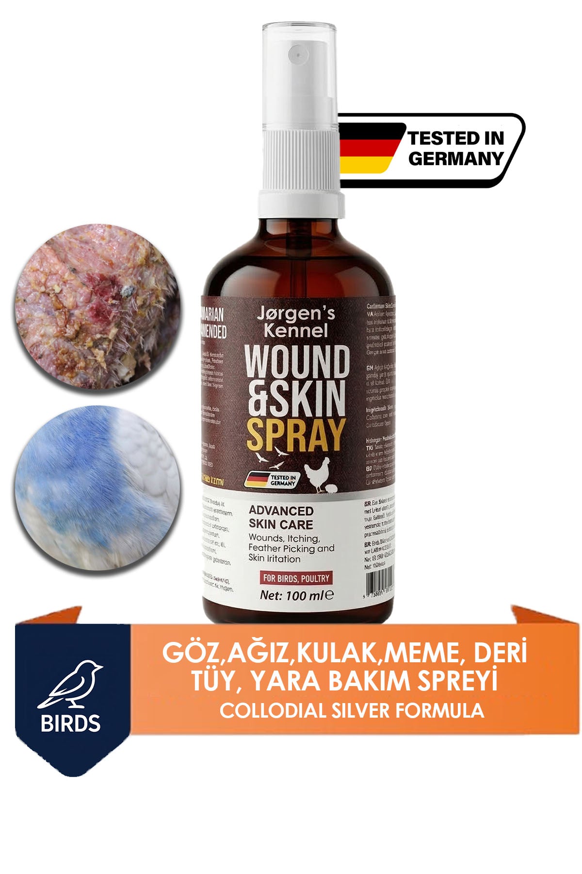 Kuş Deri Tüy ve Yara Bakım Spreyi 100 ml | Muhabbet Kuşu Kanarya Papağan Güvercin Kaşıntı Spreyi