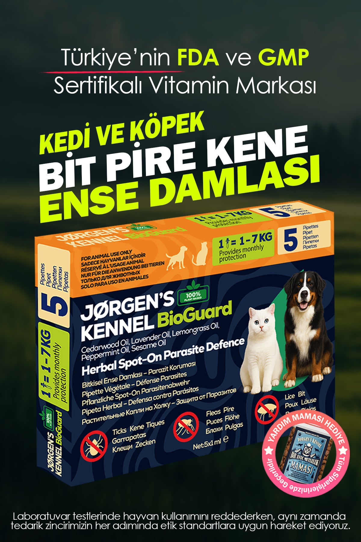 (Yeni Ürün 15 Gün Teslim) Kedi & Köpek 5'li Dış Parazit Damlası – Pire, Bit, Kene Koruması 5×1 ml %100 Bitkisel - Jorgen's Kennel