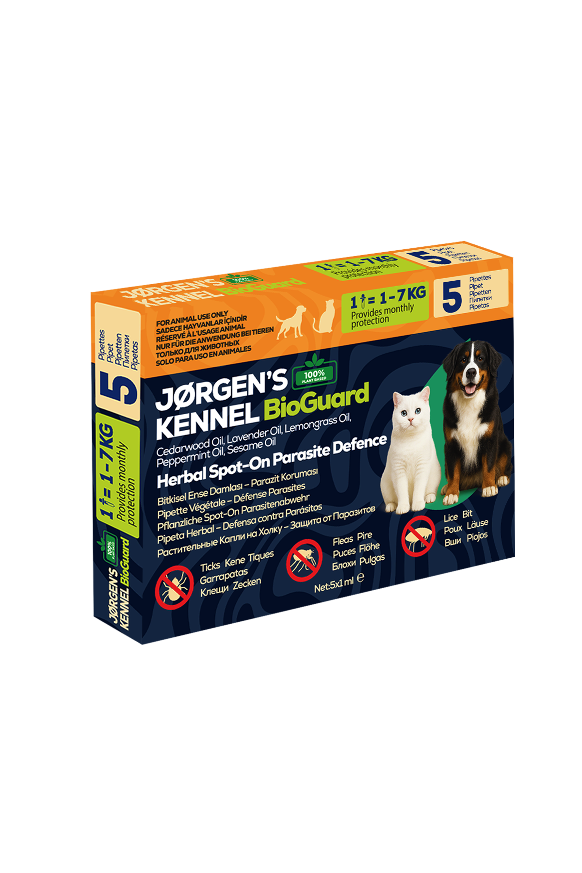 (Yeni Ürün 15 Gün Teslim) Kedi & Köpek 5'li Dış Parazit Damlası – Pire, Bit, Kene Koruması 5×1 ml %100 Bitkisel - Jorgen's Kennel