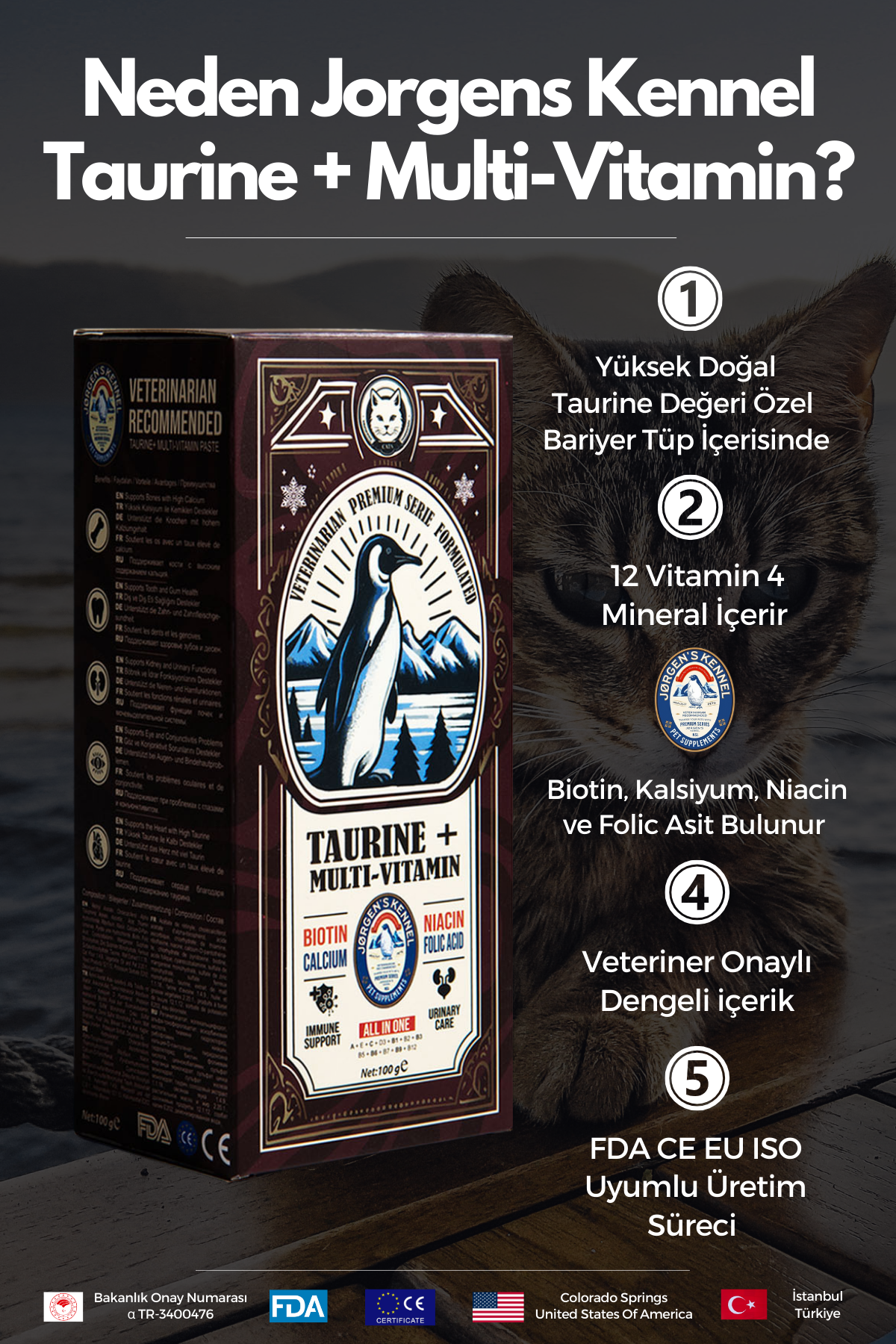 Taurine + Premium ve Organik Kedi Multi-Vitamini - Jorgen's Kennel