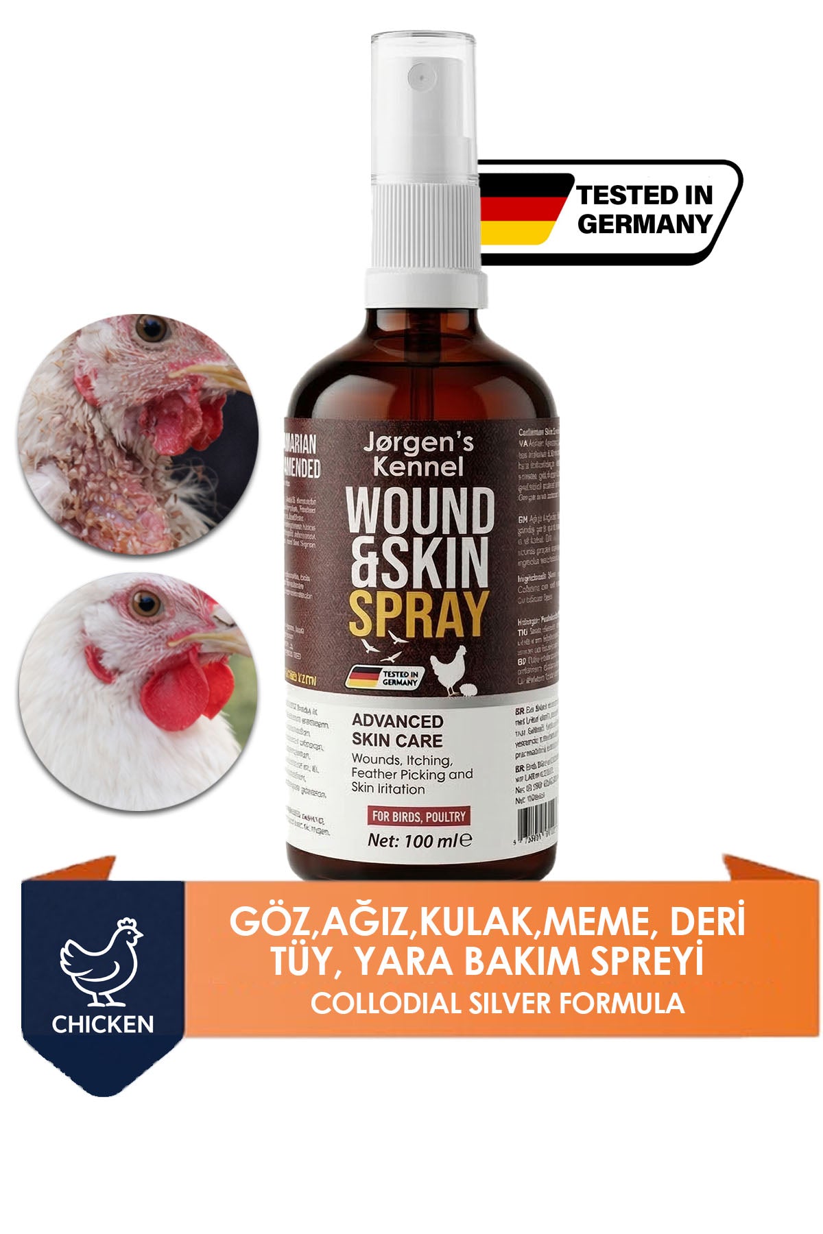 Kümes Hayvanları Deri Tüy ve Yara Bakım Spreyi 100 ml | Tavuk Civciv Bıldırcın İçin Bakım