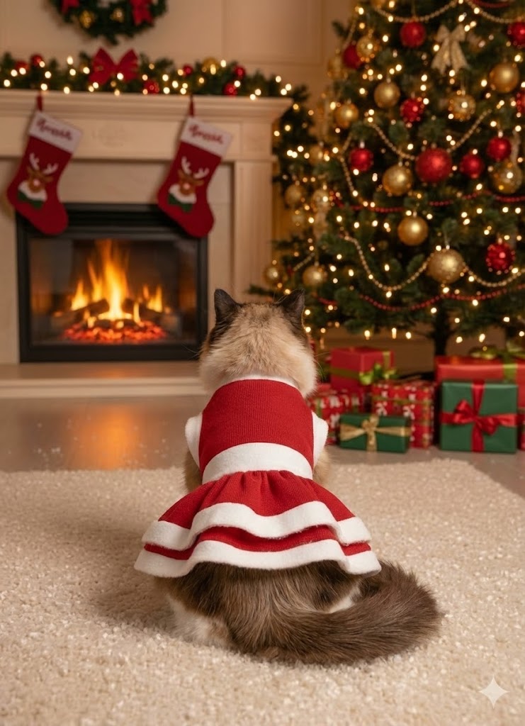 Kedi Köpek Yılbaşı Kıyafeti Kırmızı Yılbaşı Elbisesi