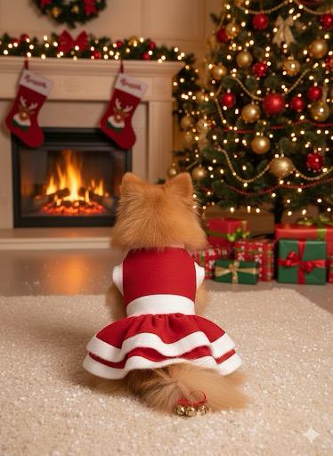 Kedi Köpek Yılbaşı Kıyafeti Kırmızı Yılbaşı Elbisesi