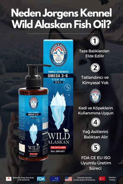 Kedi ve Köpekler için Balık Yağı Wild Alaskan Omega 3-6 Triple Strength 200ml - Jorgen's Kennel