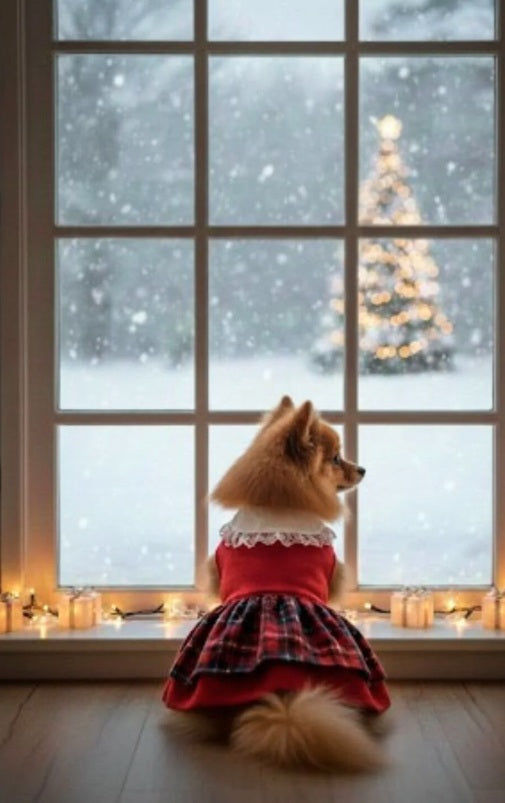 Kedi Köpek Yılbaşı Kıyafeti Ekose Yılbaşı Elbisesi