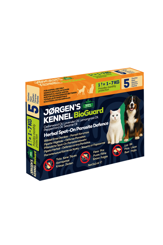 (Yeni Ürün 15 Gün Teslim) Kedi & Köpek 5'li Dış Parazit Damlası – Pire, Bit, Kene Koruması 5×1 ml %100 Bitkisel - Jorgen's Kennel