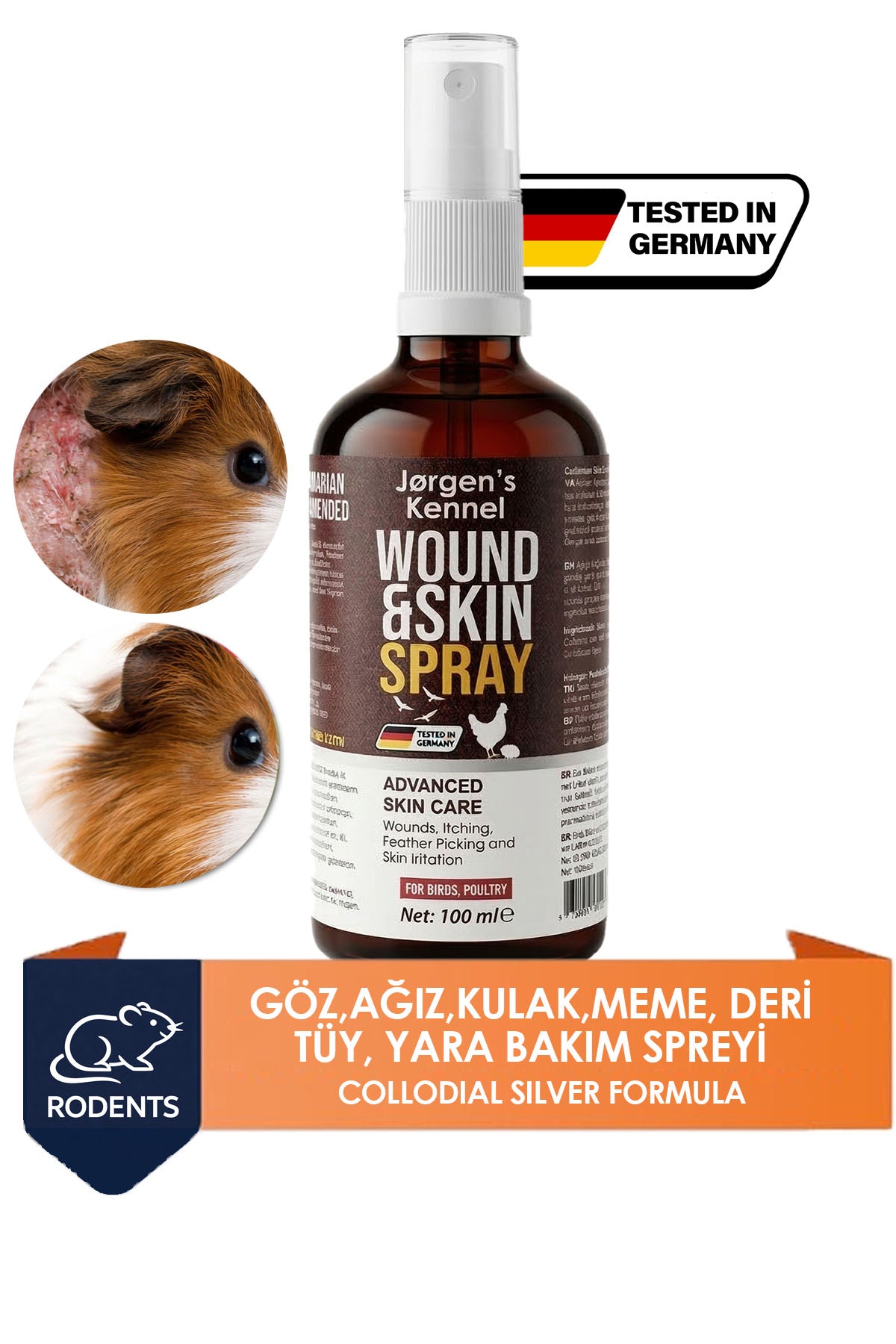 Kemirgen Deri Tüy ve Yara Bakım ve Kaşıntı Spreyi 100 ml Guinea Pig Gine Pig ve Tavşan için
