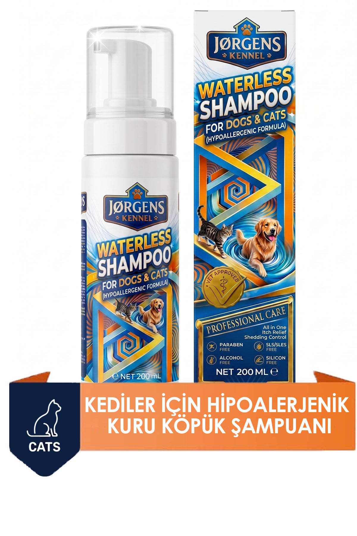 Hipoalerjenik Tüy Döken Kedilere Özel Susuz Köpük Kuru Şampuanı 200 ml