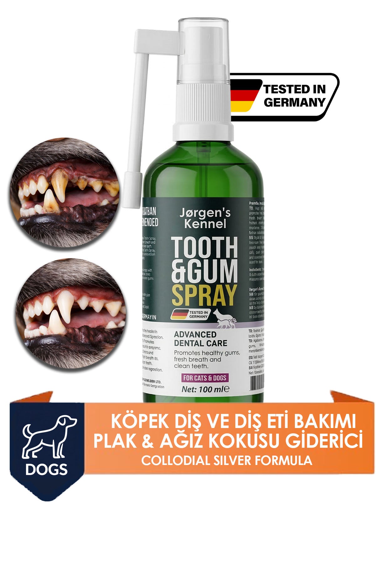 Köpek Ağız ve Diş Bakım Spreyi 100 ml Ağız Kokusu Giderici Diş Temizleme Plak Tartar Diş Eti Desteği