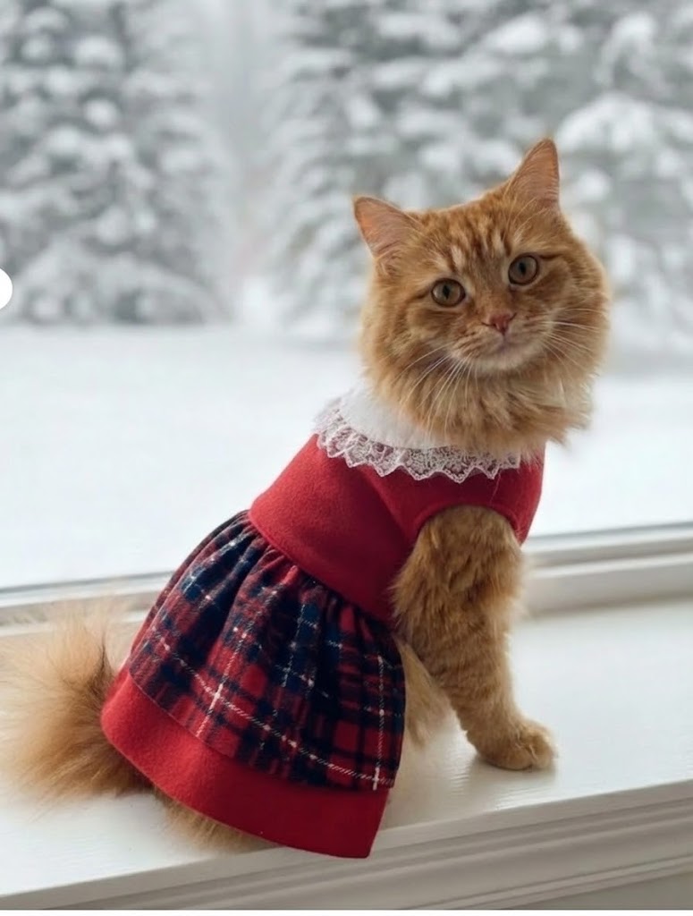 Kedi Köpek Yılbaşı Kıyafeti Ekose Yılbaşı Elbisesi